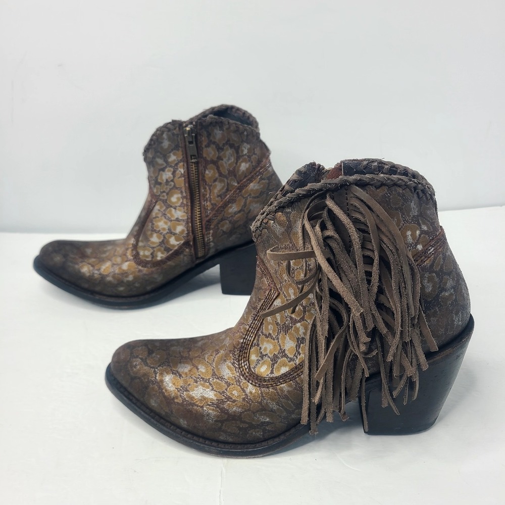 Liberty Black Chloe Leopard Print Braided Fringe Western Booties Snip Toe - Picture 3 of 8